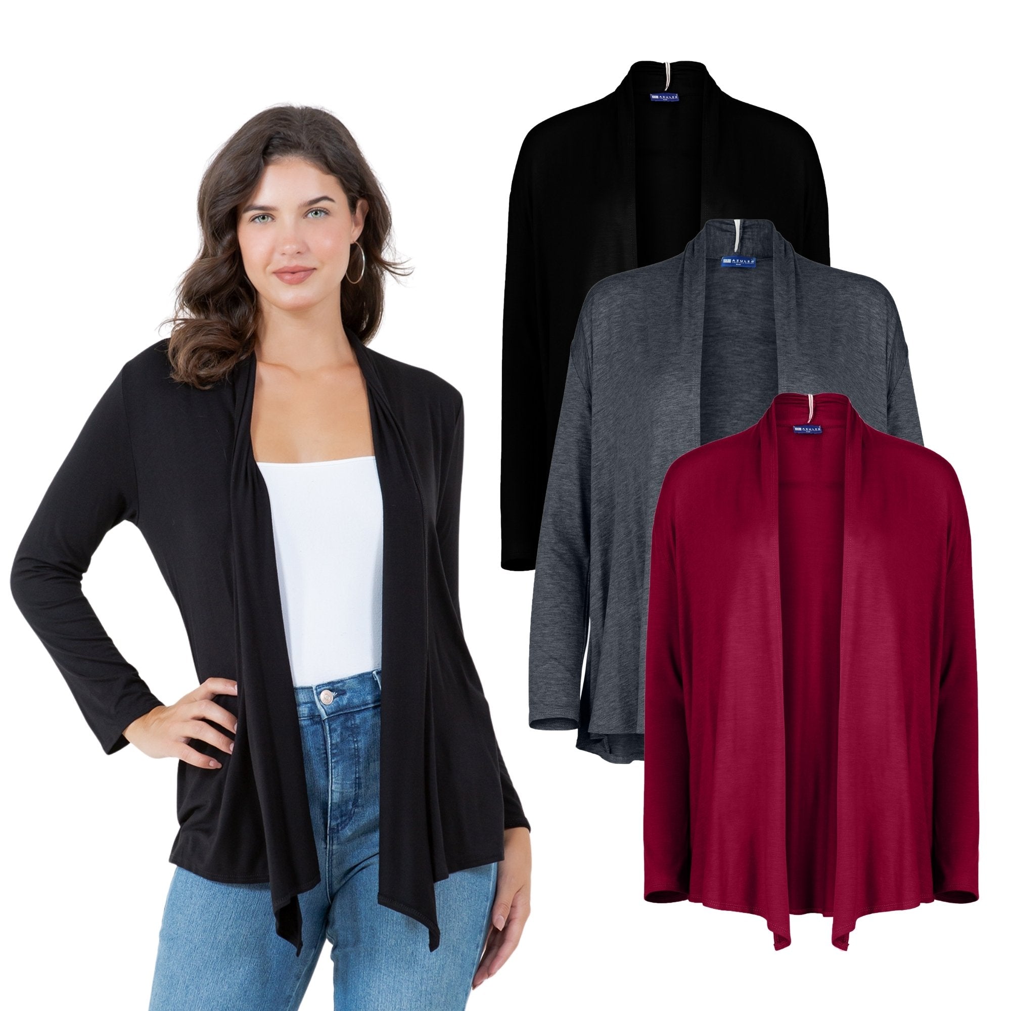 3-Pack Long Sleeve Cardigan – Open Front Lightweight Cardigan – Azules