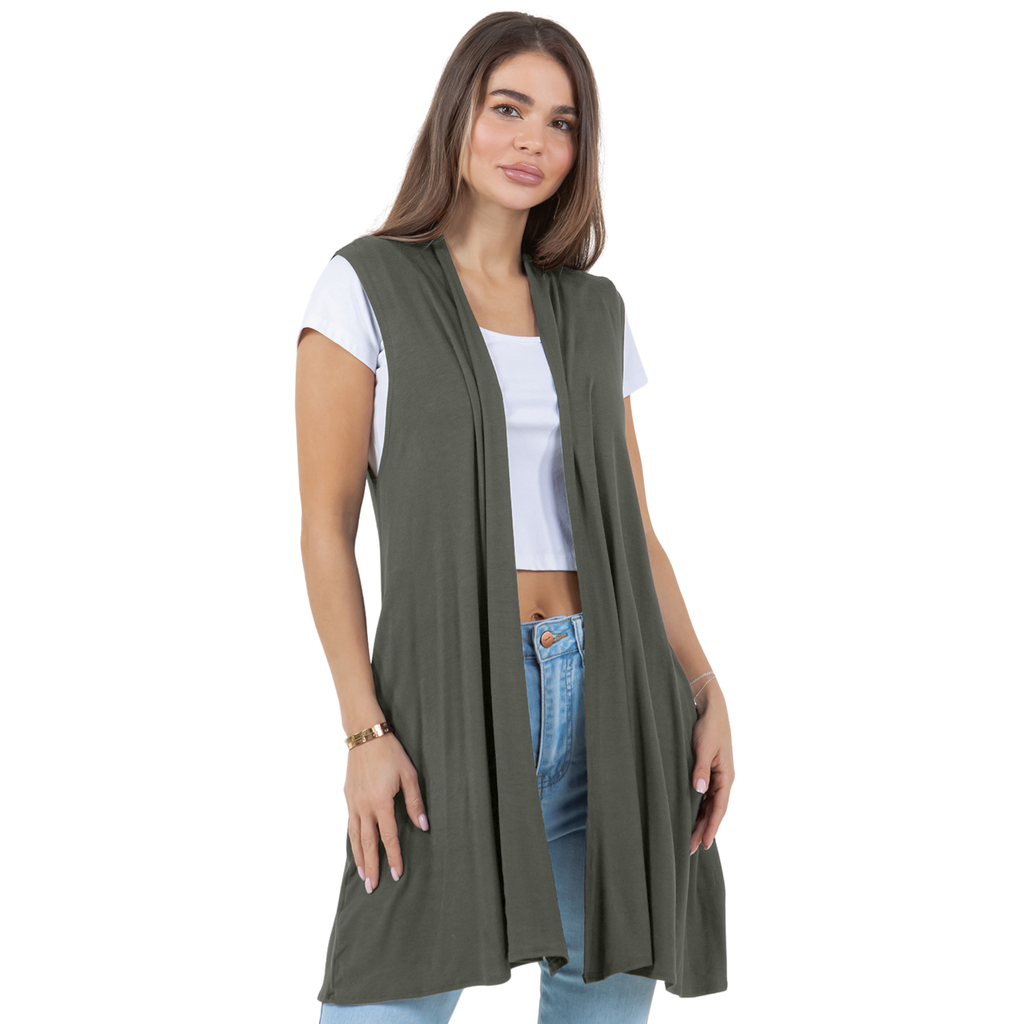 3-Pack Sleeveless Cardigan Vest (Straight Hem Pockets) Azules 2DC