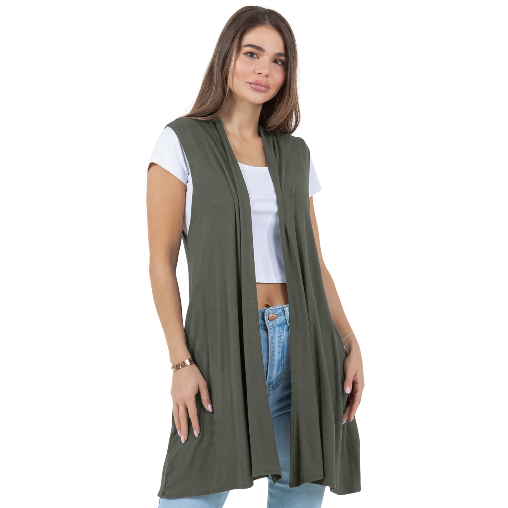 3-Pack Sleeveless Cardigan Vest (Straight Hem Pockets) Azules 2DC