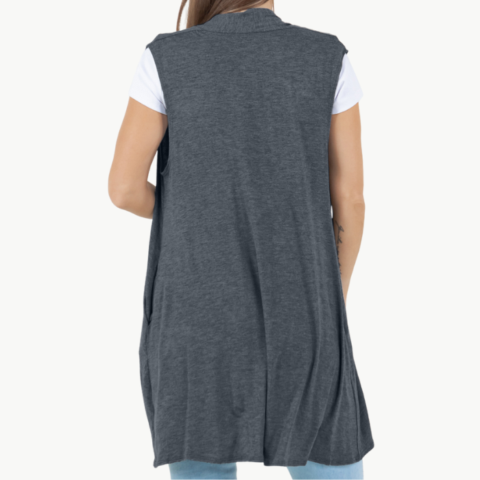 Sleeveless Cardigan Vest (Straight Hem Pockets)
