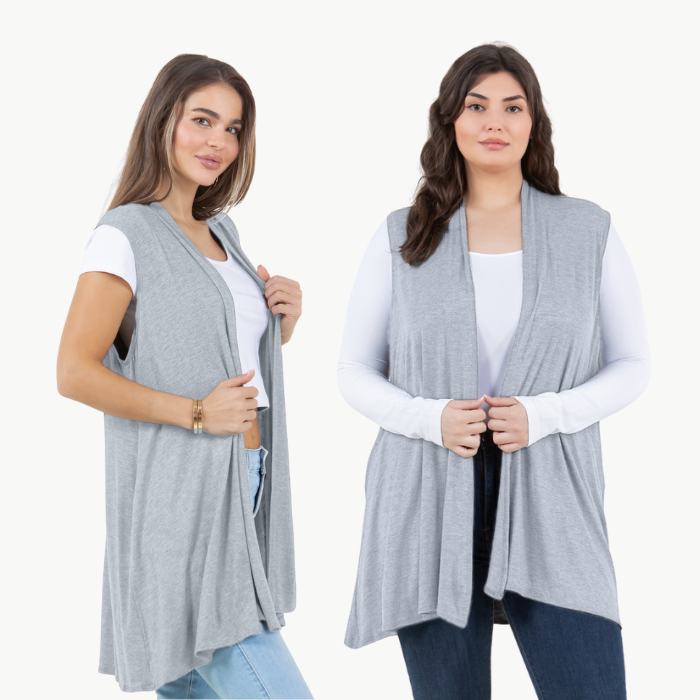 Sleeveless Cardigan Vest (Straight Hem Pockets)