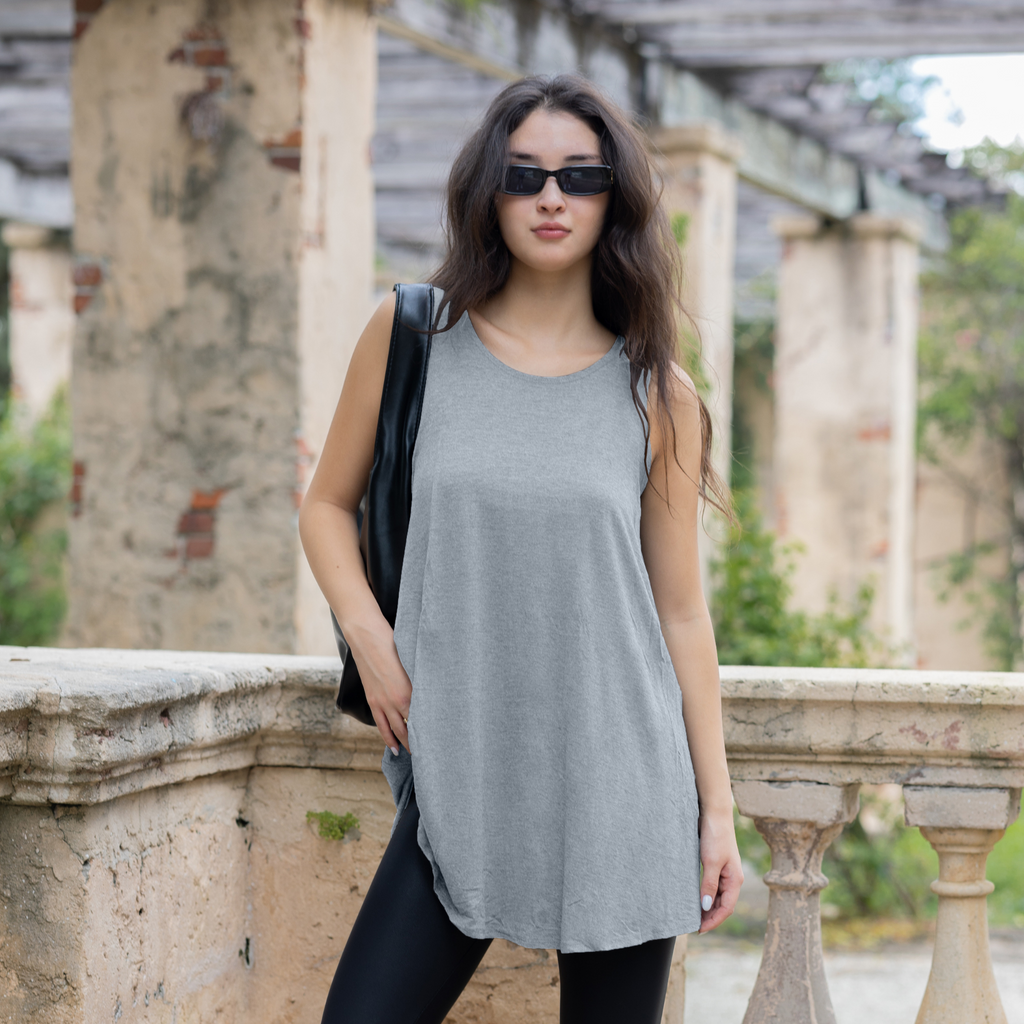 Sleeveless Tunic Top – Long Loose Fit Tank Blouse for Casual Wear