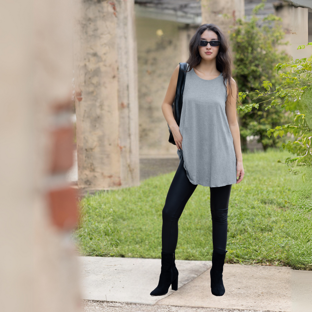Sleeveless Tunic Top – Long Loose Fit Tank Blouse for Casual Wear