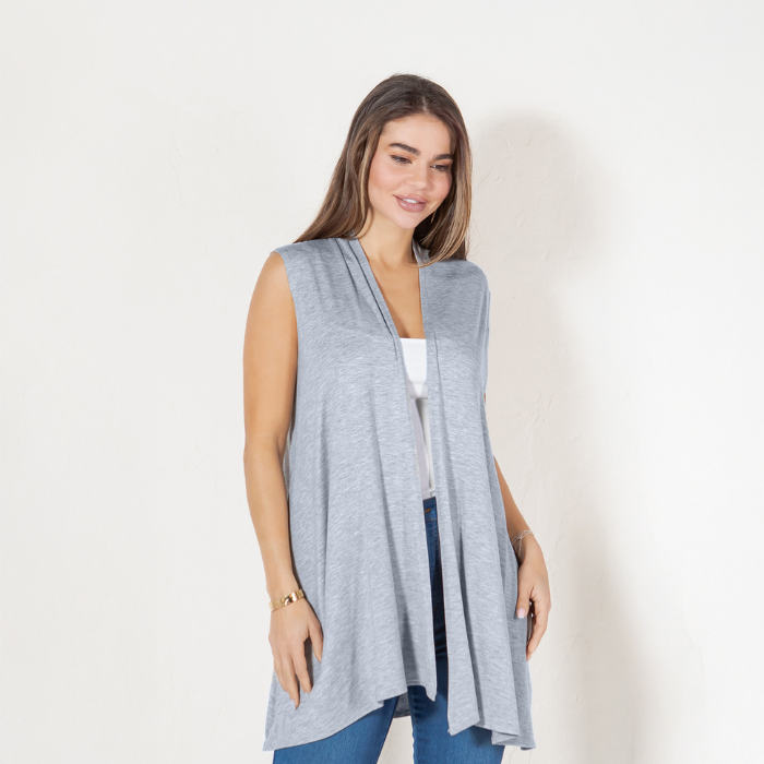 Sleeveless Cardigan Vest (Straight Hem Pockets)