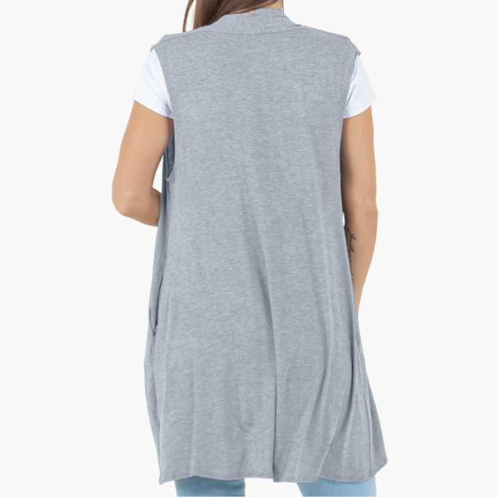 Sleeveless Cardigan Vest (Straight Hem Pockets)