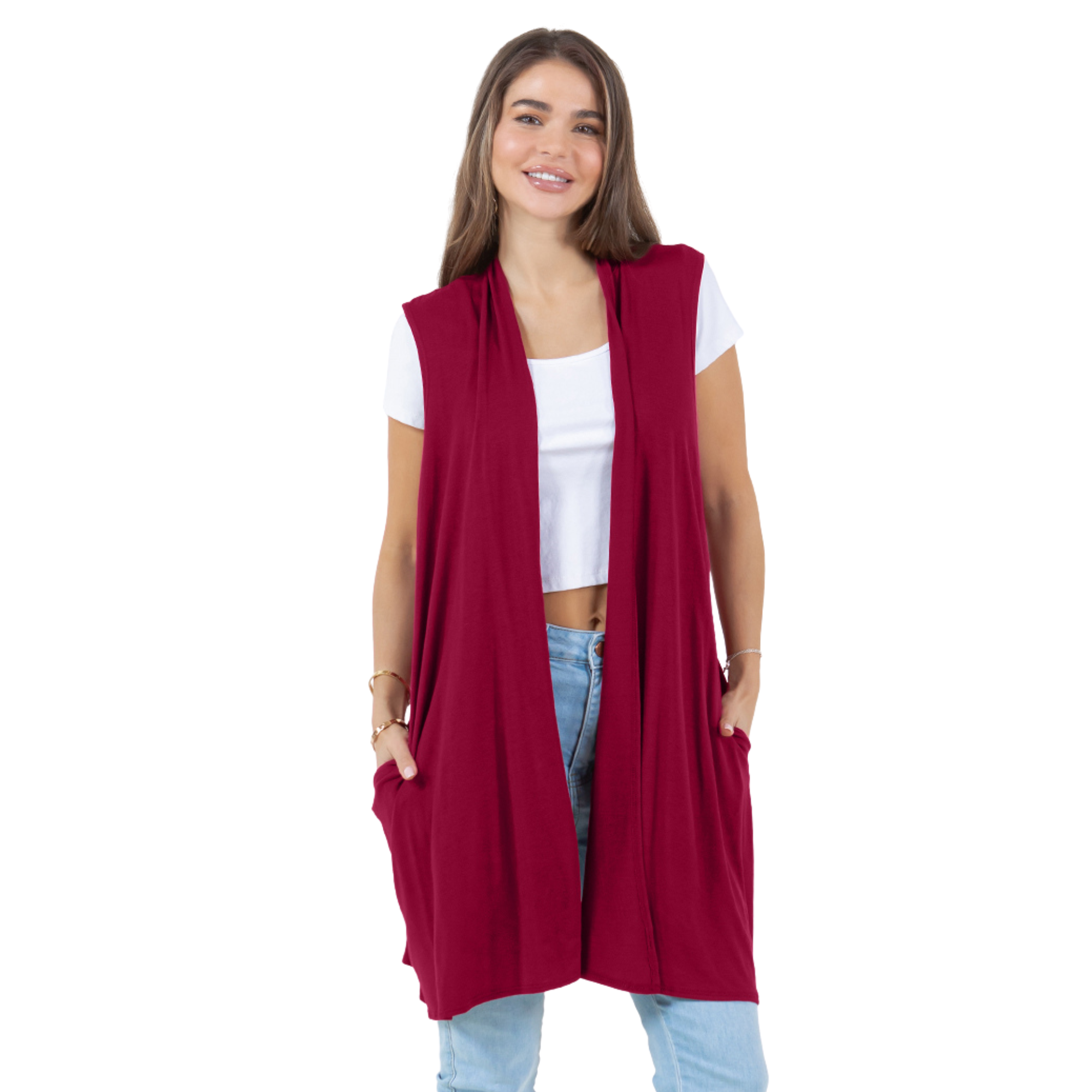 3-Pack Sleeveless Cardigan Vest (Straight Hem Pockets) Azules 2DC