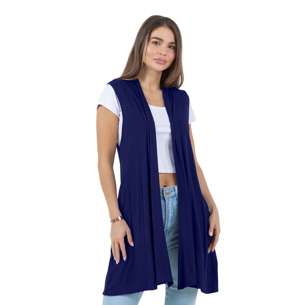 3-Pack Sleeveless Cardigan Vest (Straight Hem Pockets) Azules 2DC