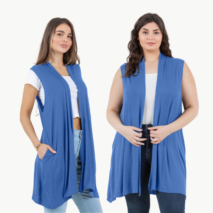 Sleeveless Cardigan Vest (Straight Hem Pockets)