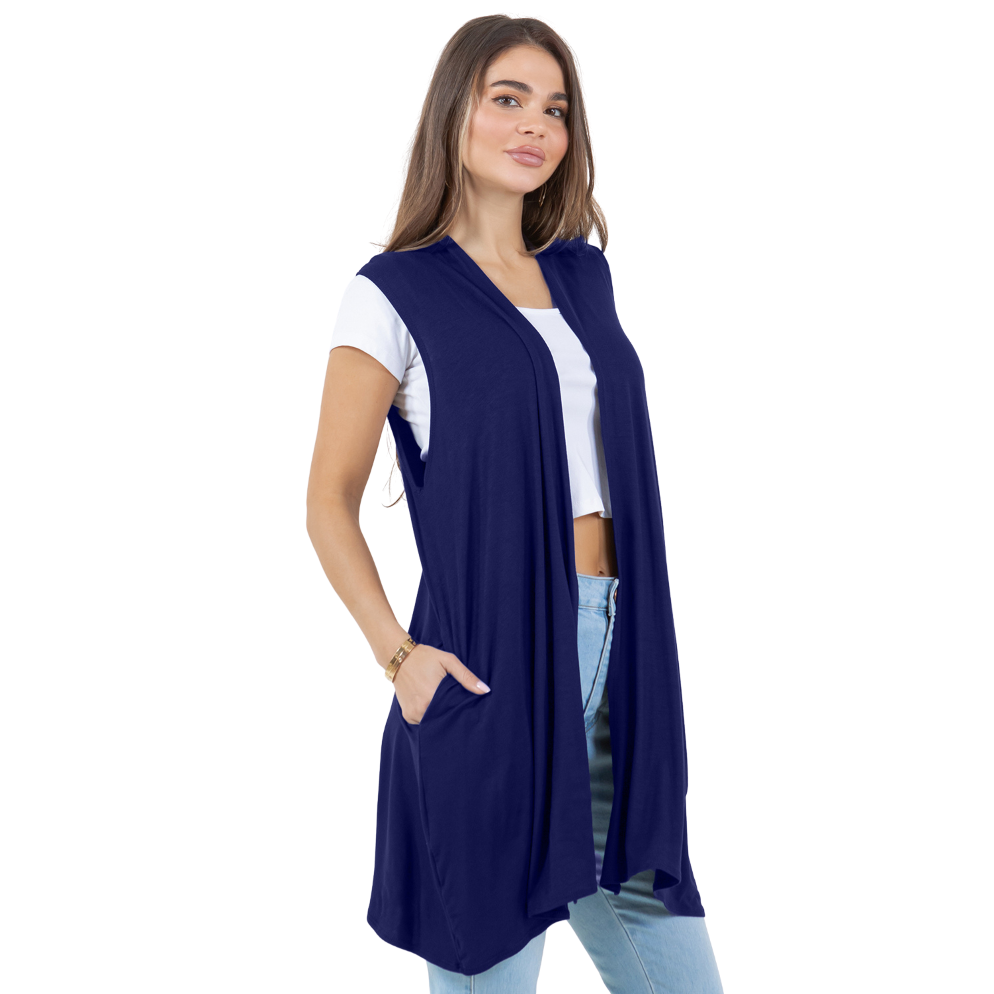 3-Pack Sleeveless Cardigan Vest (Straight Hem Pockets) Azules 2DC