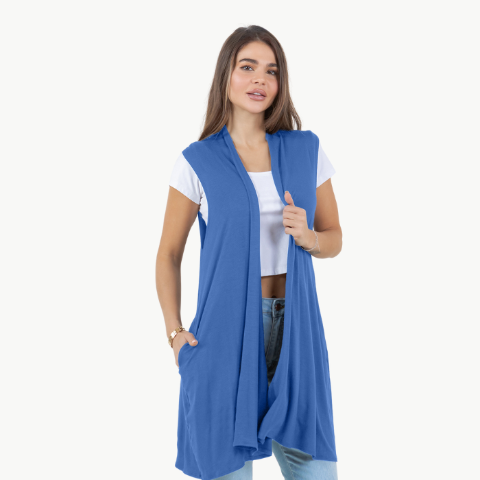 Sleeveless Cardigan Vest (Straight Hem Pockets)