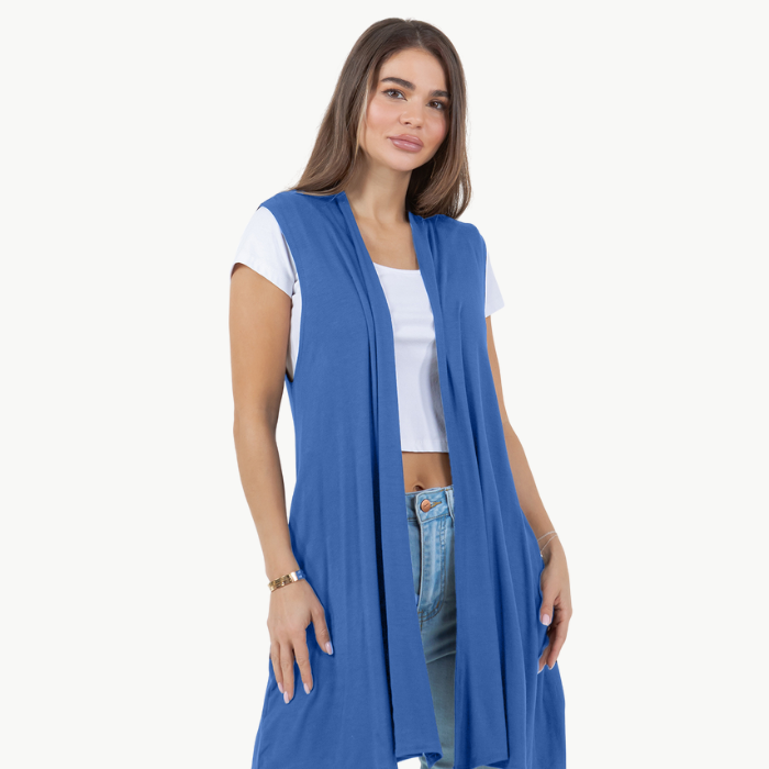 Sleeveless Cardigan Vest (Straight Hem Pockets)