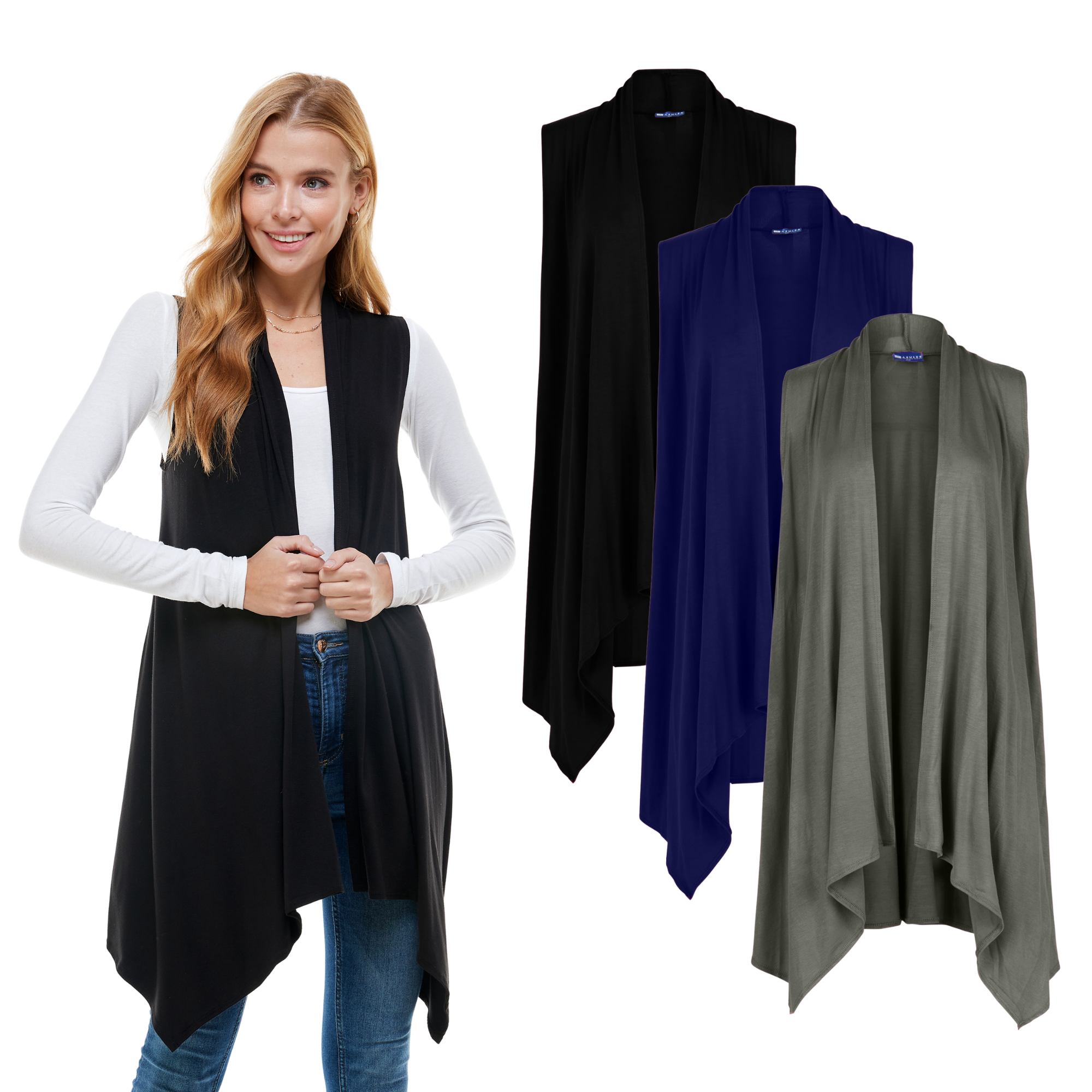 3-Pack Sleeveless Cardigan – Open Front Lightweight Azules 2DC