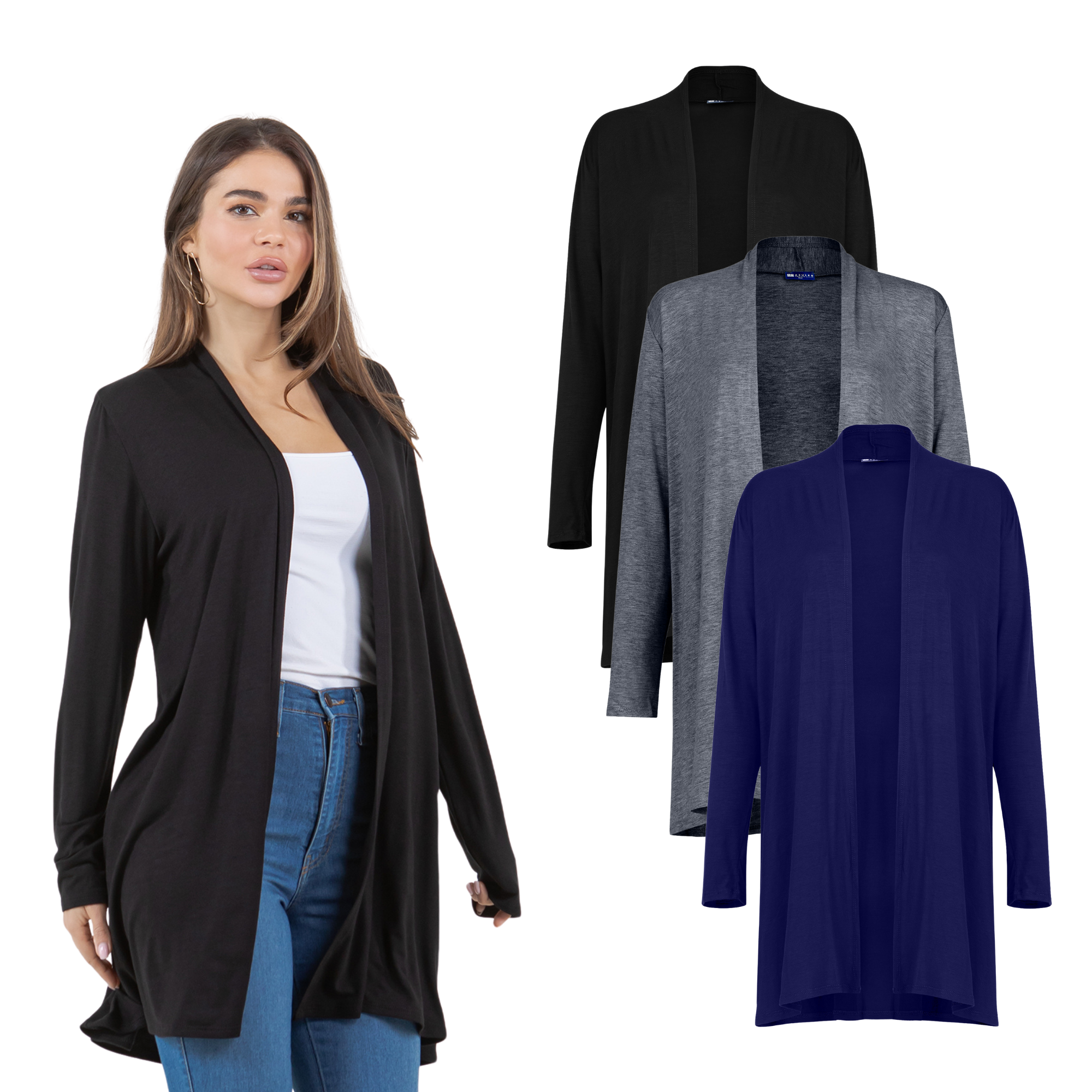3-Pack Long Sleeve Cardigan (Straight Hem) Azules 2DC