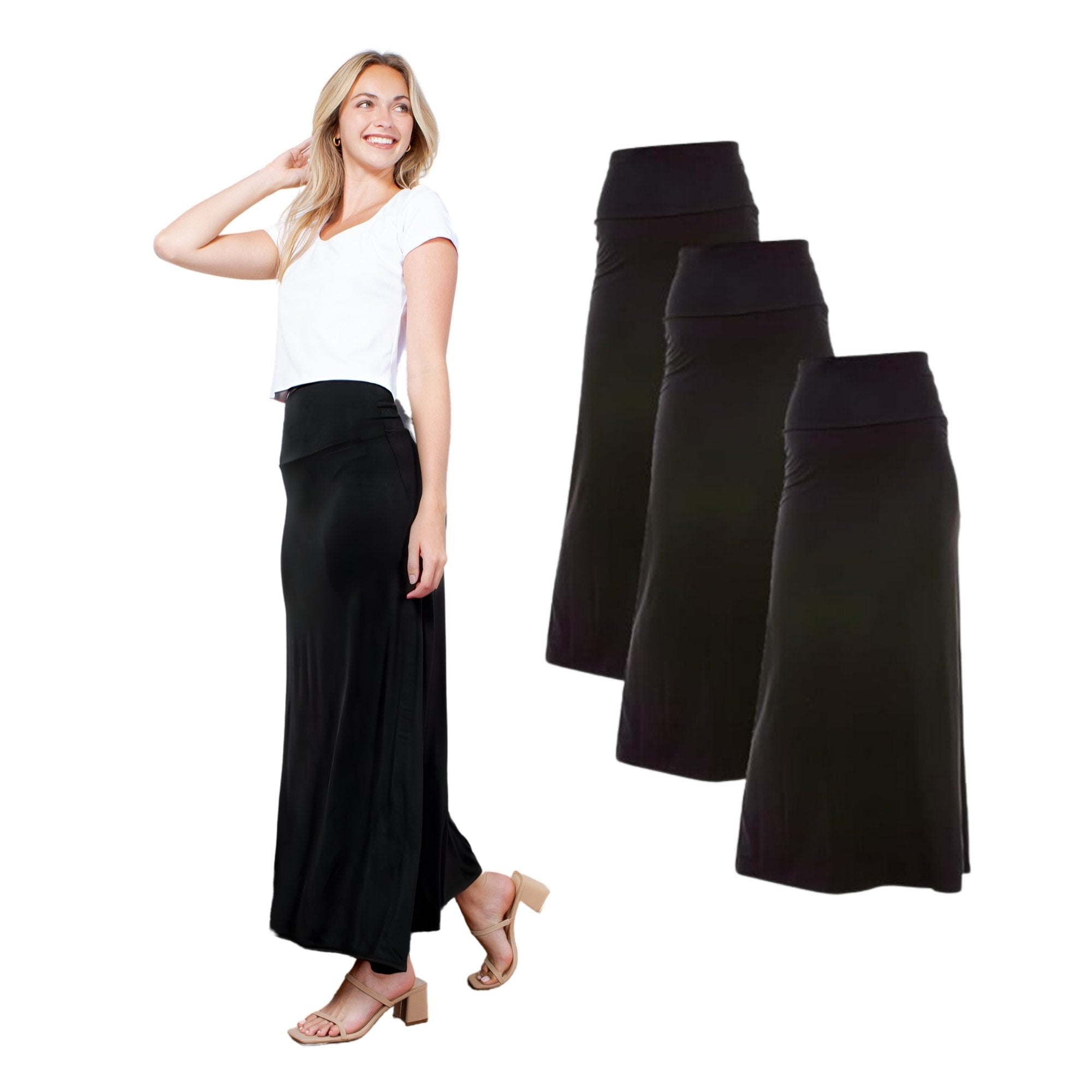 3-Pack Maxi Skirt – High Waist Flowy Long Skirt for Casual & Dressy Outfits Azules 2DC