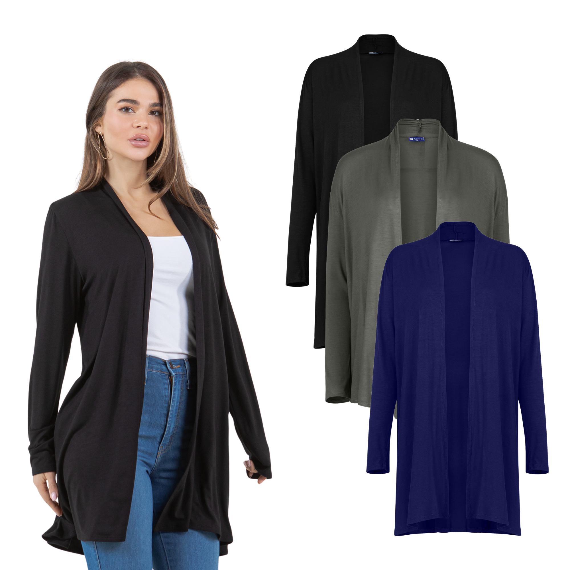 3-Pack Long Sleeve Cardigan (Straight Hem) Azules 2DC