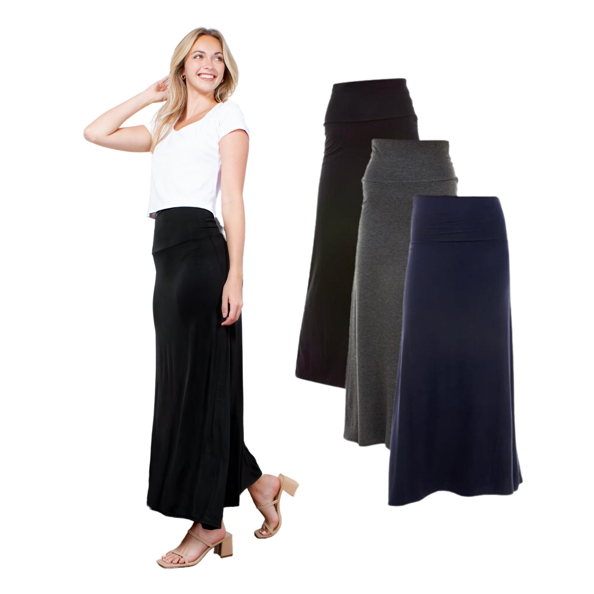3-Pack Maxi Skirt – High Waist Flowy Long Skirt for Casual & Dressy Outfits Azules 2DC
