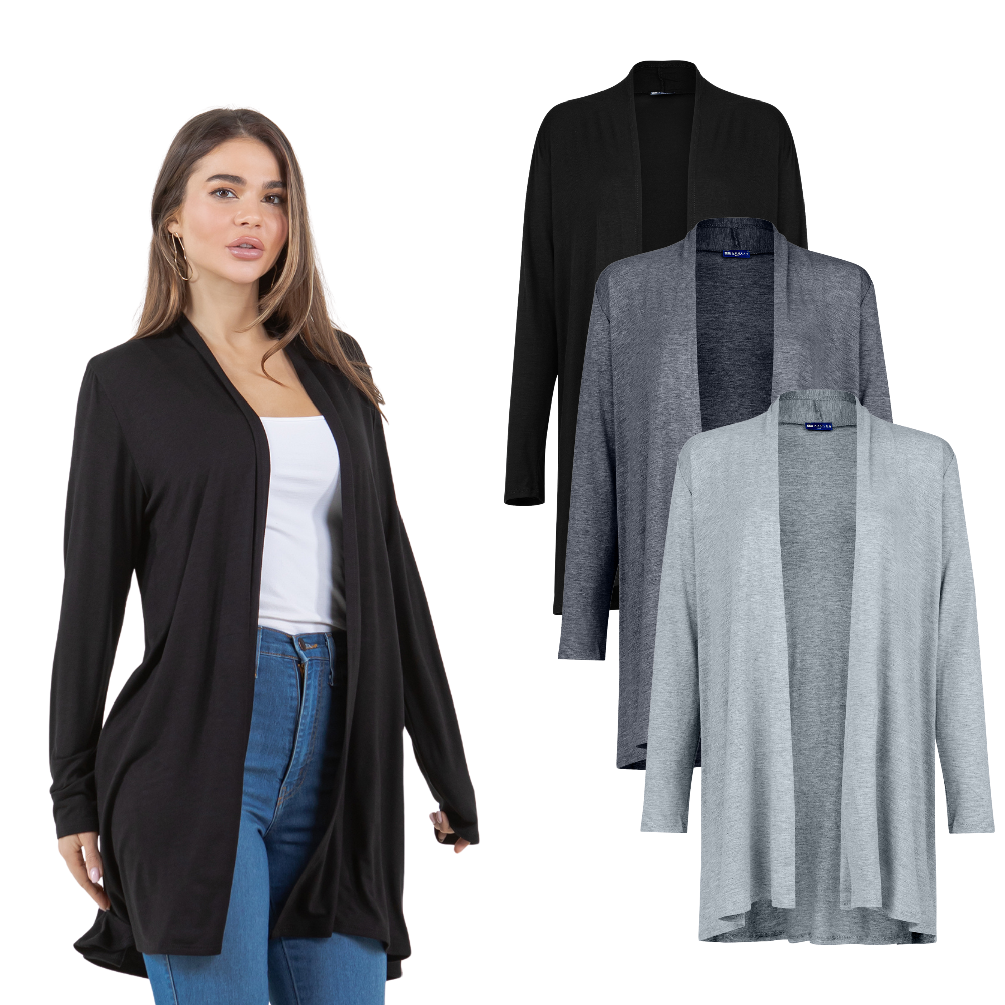 3-Pack Long Sleeve Cardigan (Straight Hem) Azules 2DC