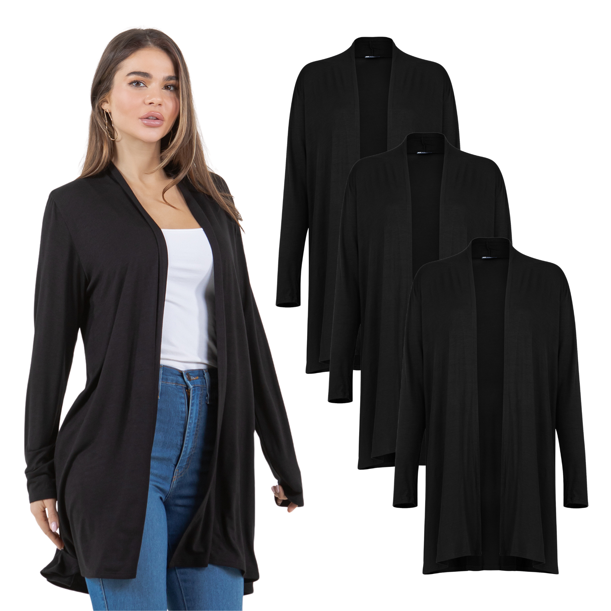 3-Pack Long Sleeve Cardigan (Straight Hem) Azules 2DC