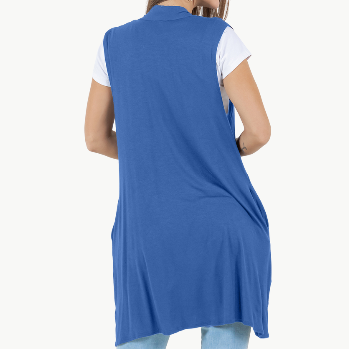 Sleeveless Cardigan Vest (Straight Hem Pockets)