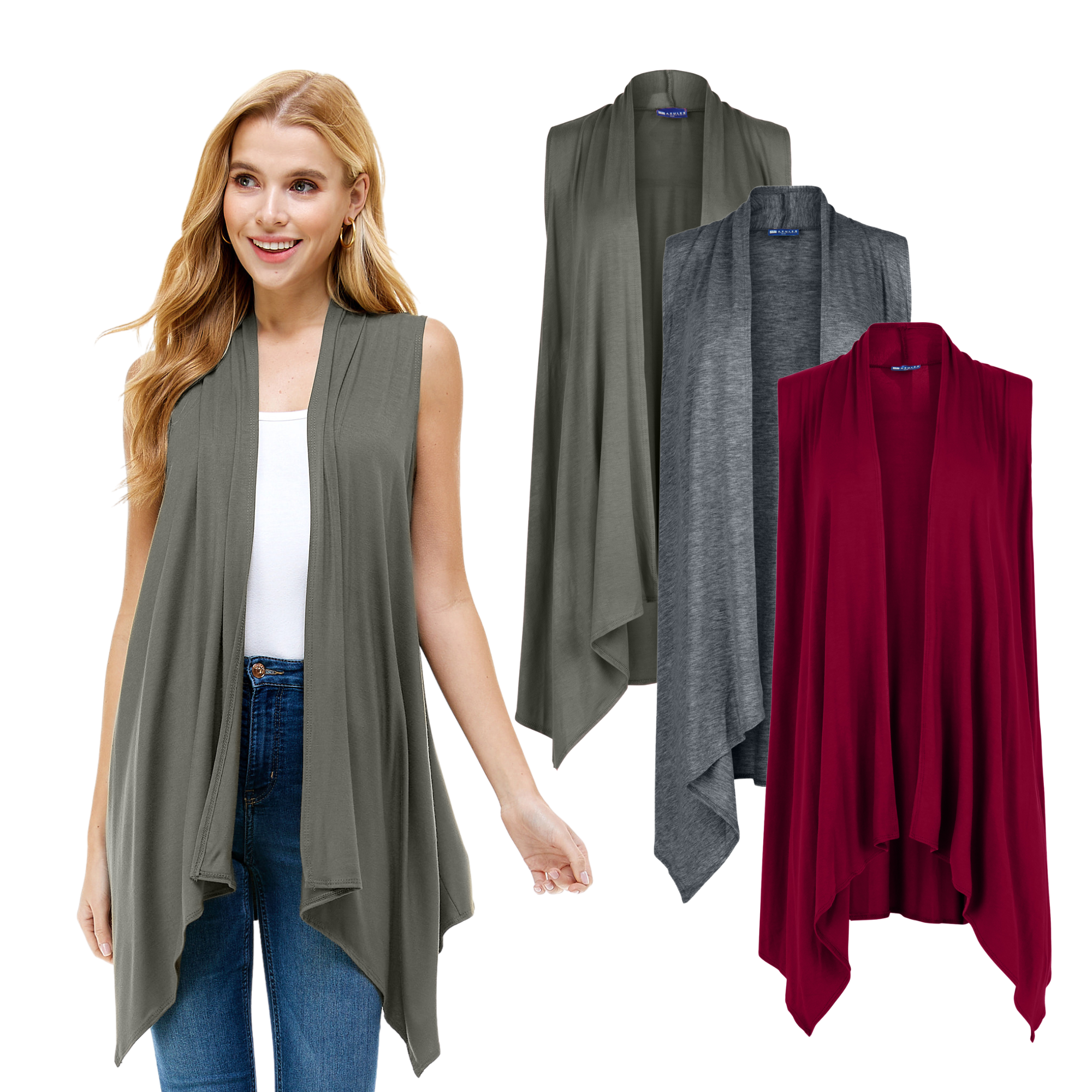 3-Pack Sleeveless Cardigan – Open Front Lightweight Azules 2DC