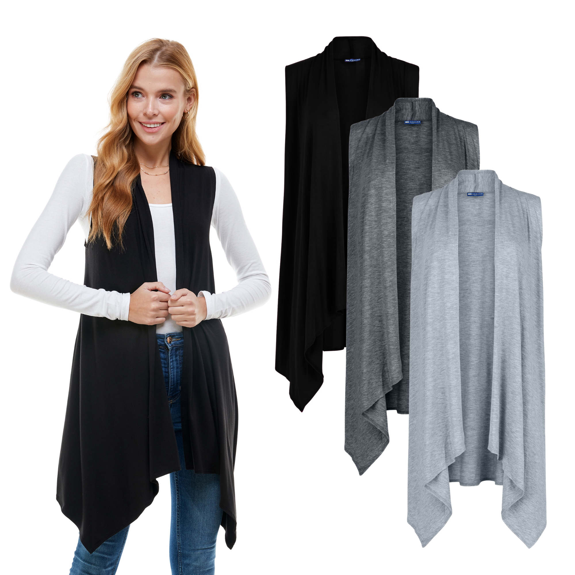 3-Pack Sleeveless Cardigan – Open Front Lightweight Azules 2DC