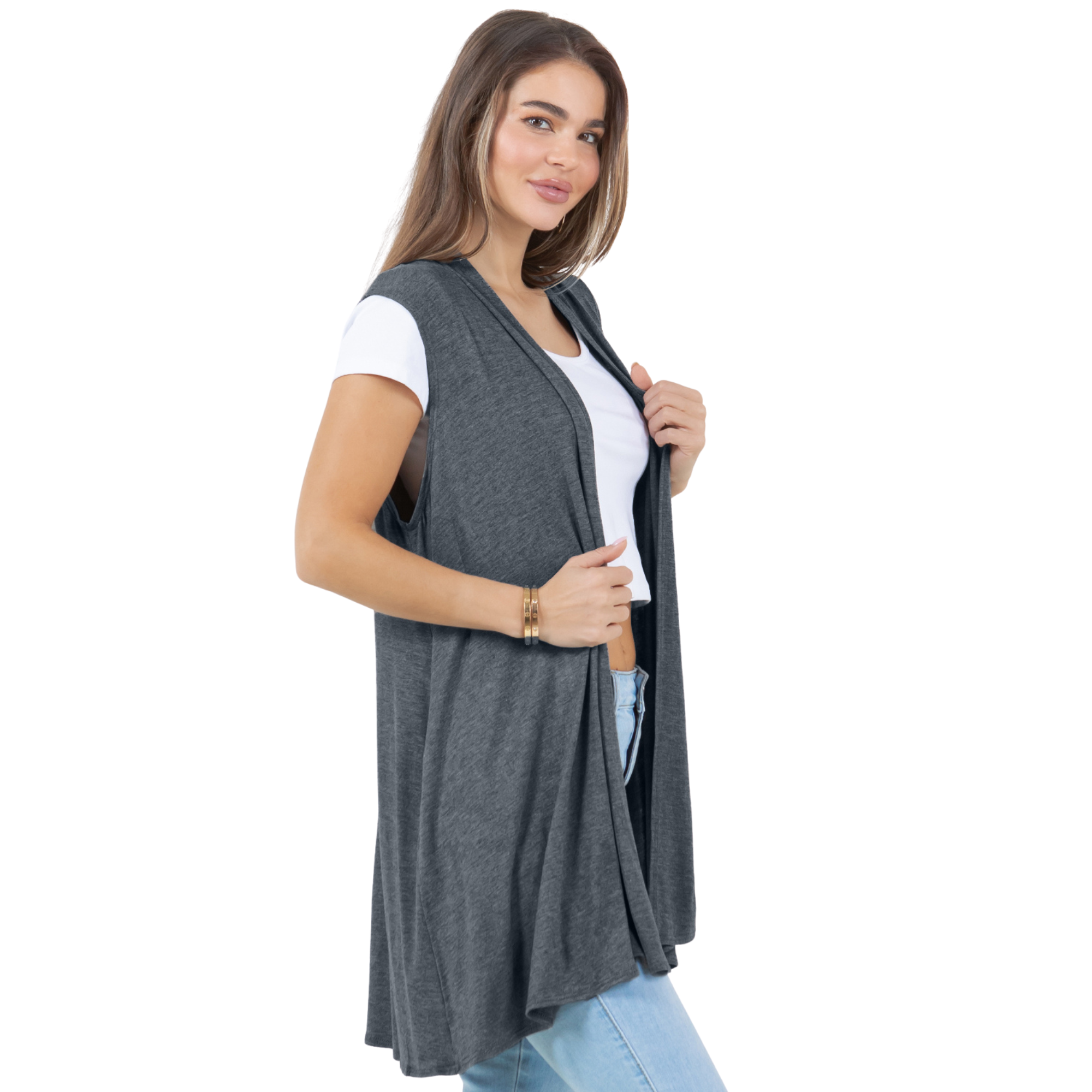 3-Pack Sleeveless Cardigan Vest (Straight Hem Pockets) Azules 2DC