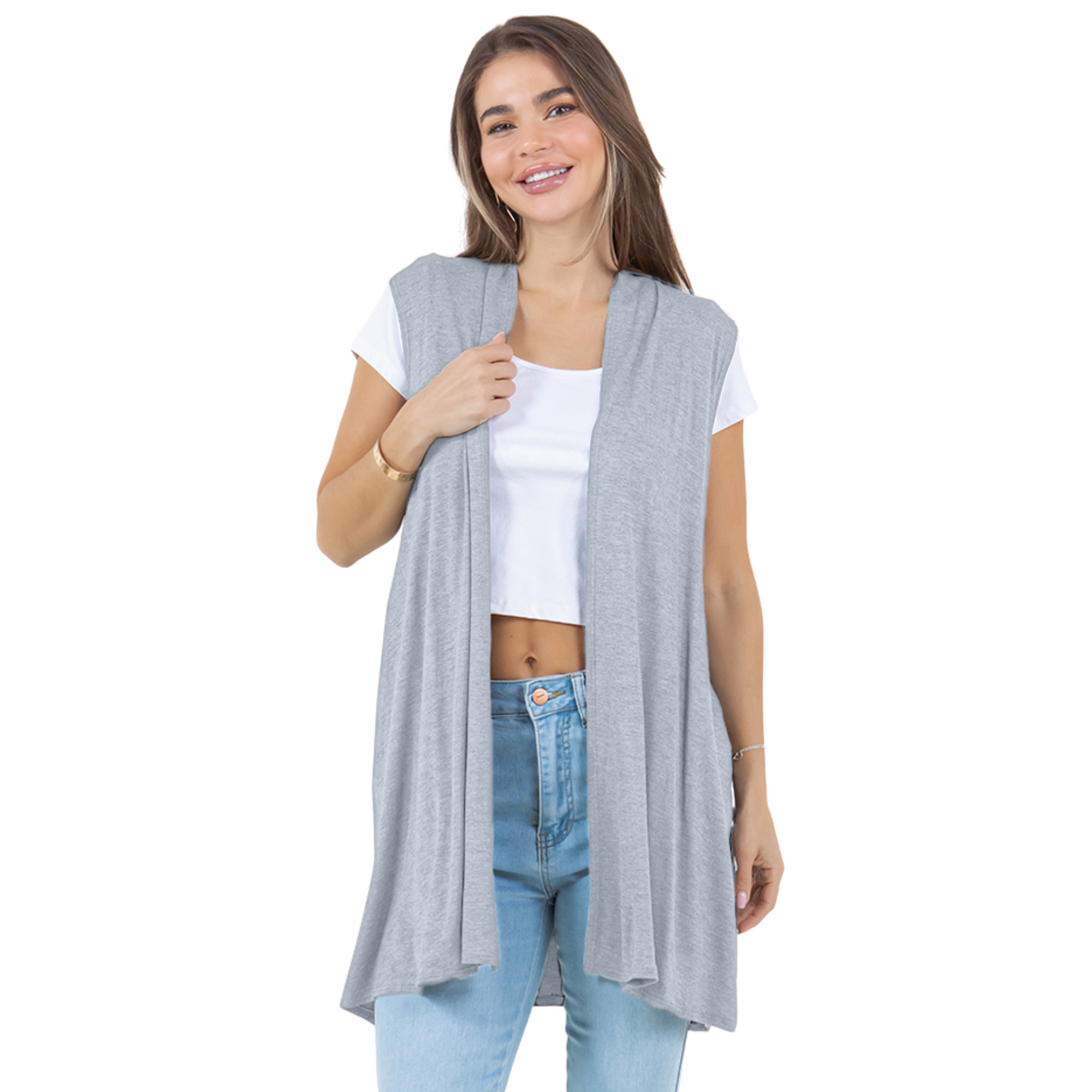3-Pack Sleeveless Cardigan Vest (Straight Hem Pockets) Azules 2DC