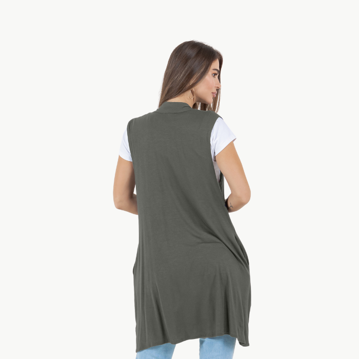 Sleeveless Cardigan Vest (Straight Hem Pockets)
