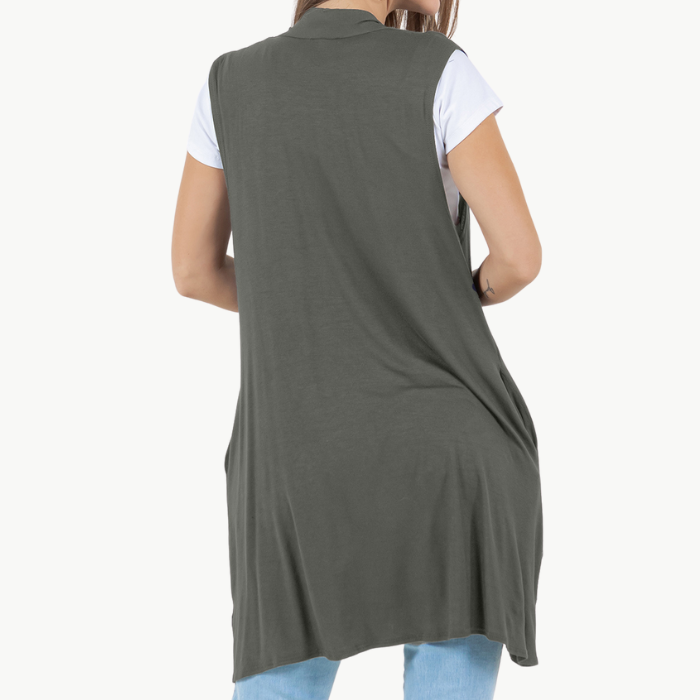 Sleeveless Cardigan Vest (Straight Hem Pockets)