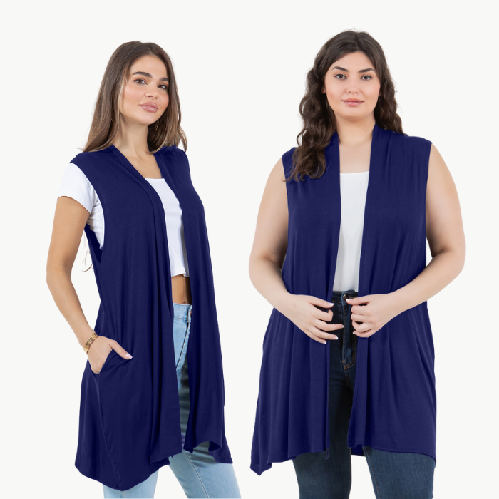 Sleeveless Cardigan Vest (Straight Hem Pockets)