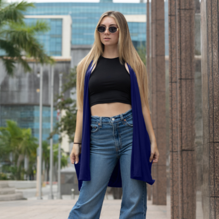 Sleeveless Cardigan Vest (Straight Hem Pockets)