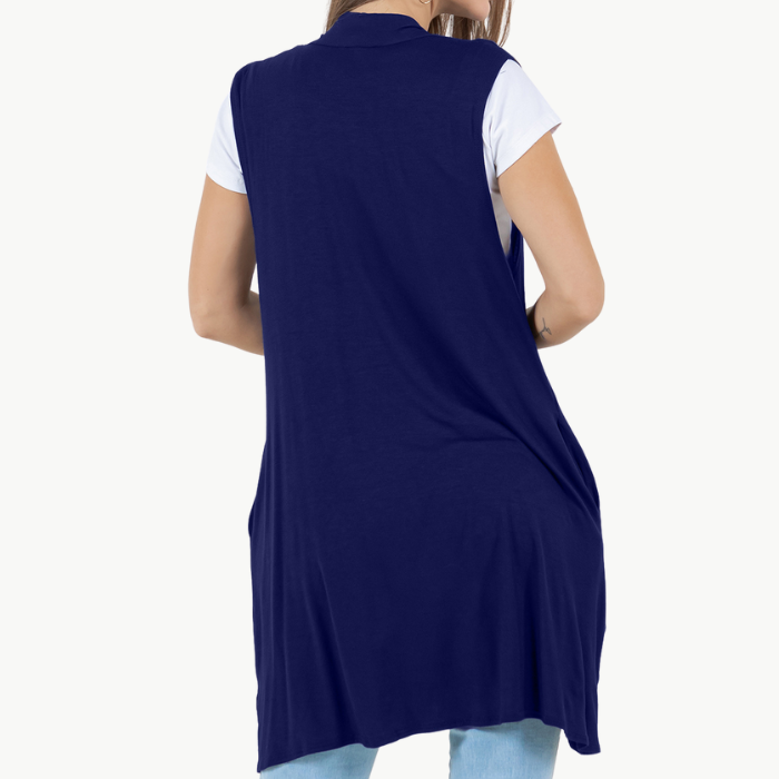 Sleeveless Cardigan Vest (Straight Hem Pockets)