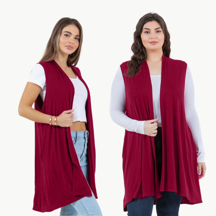 Sleeveless Cardigan Vest (Straight Hem Pockets)