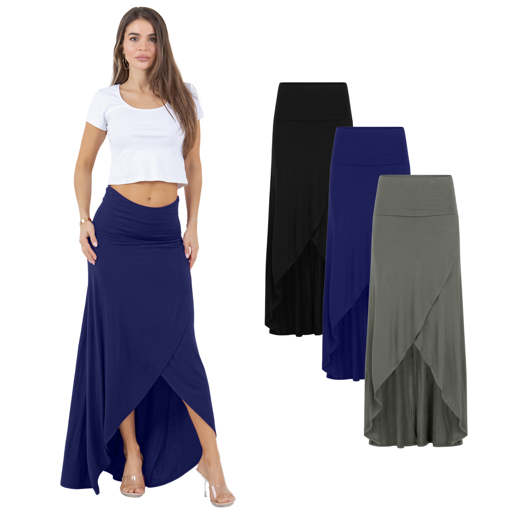 3-Pack Cross over Midi Skirt Azules 2DC