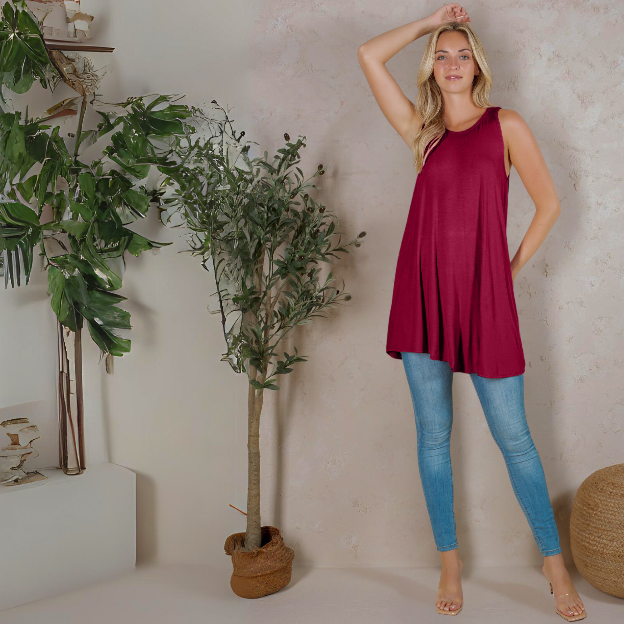 Sleeveless Tunic Top – Long Loose Fit Tank Blouse for Casual Wear