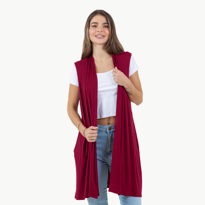Sleeveless Cardigan Vest (Straight Hem Pockets)