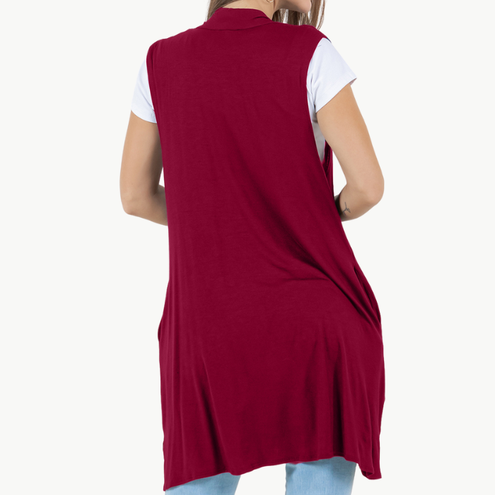 Sleeveless Cardigan Vest (Straight Hem Pockets)