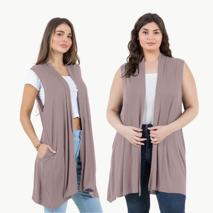 Sleeveless Cardigan Vest (Straight Hem Pockets)