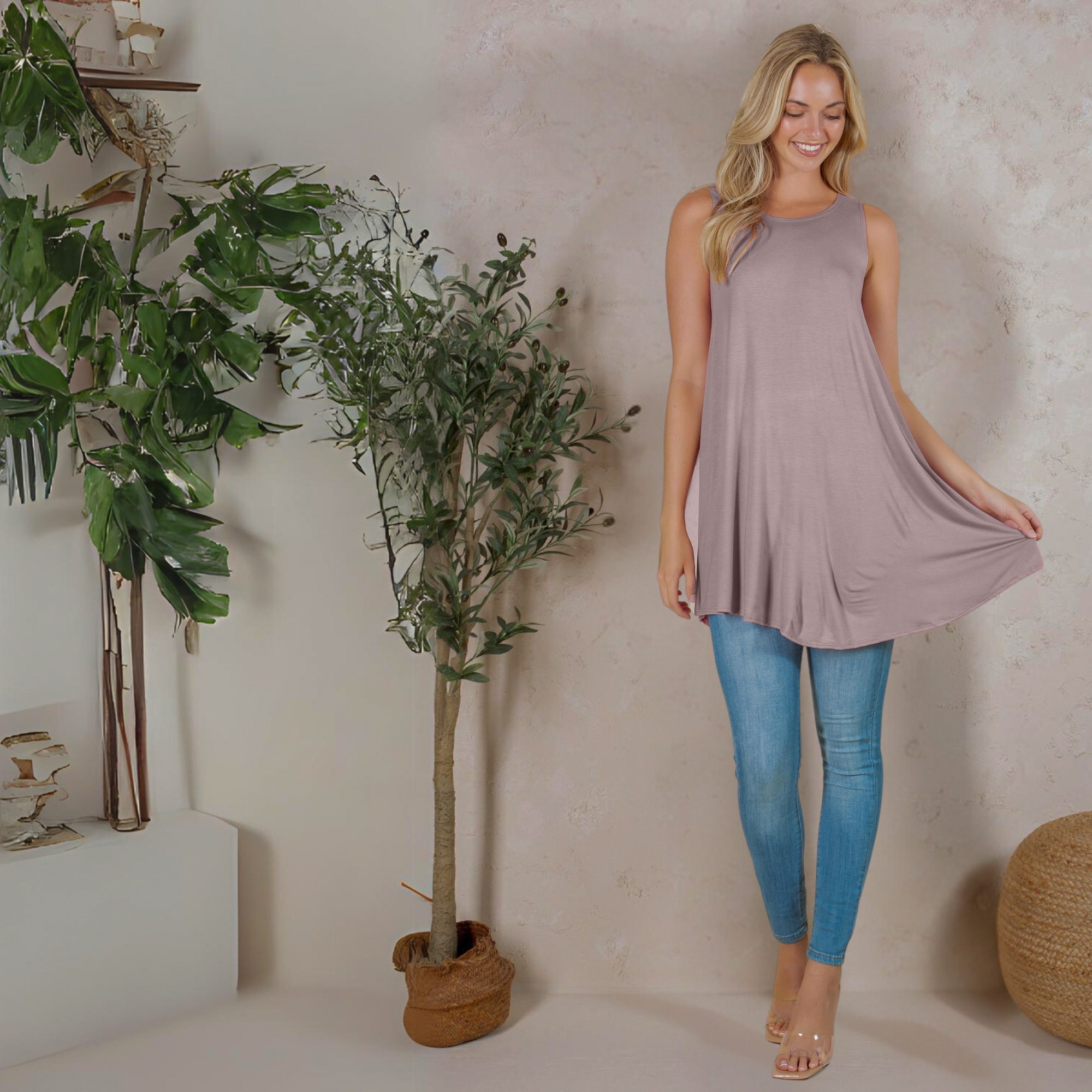 Sleeveless Tunic Top – Long Loose Fit Tank Blouse for Casual Wear