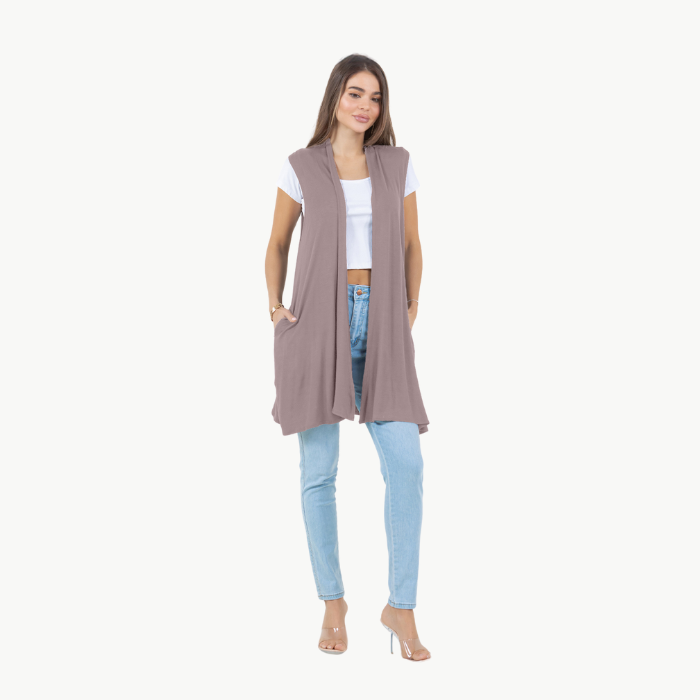 Sleeveless Cardigan Vest (Straight Hem Pockets)