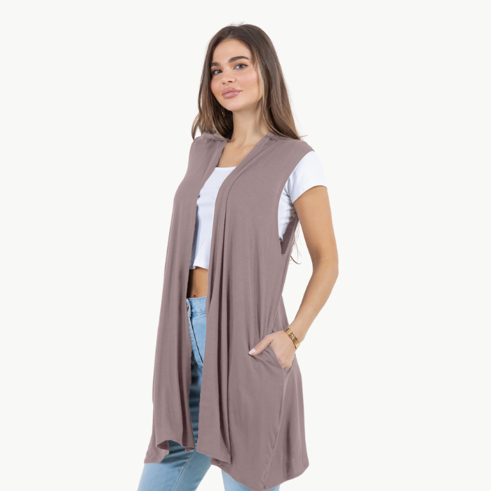 Sleeveless Cardigan Vest (Straight Hem Pockets)