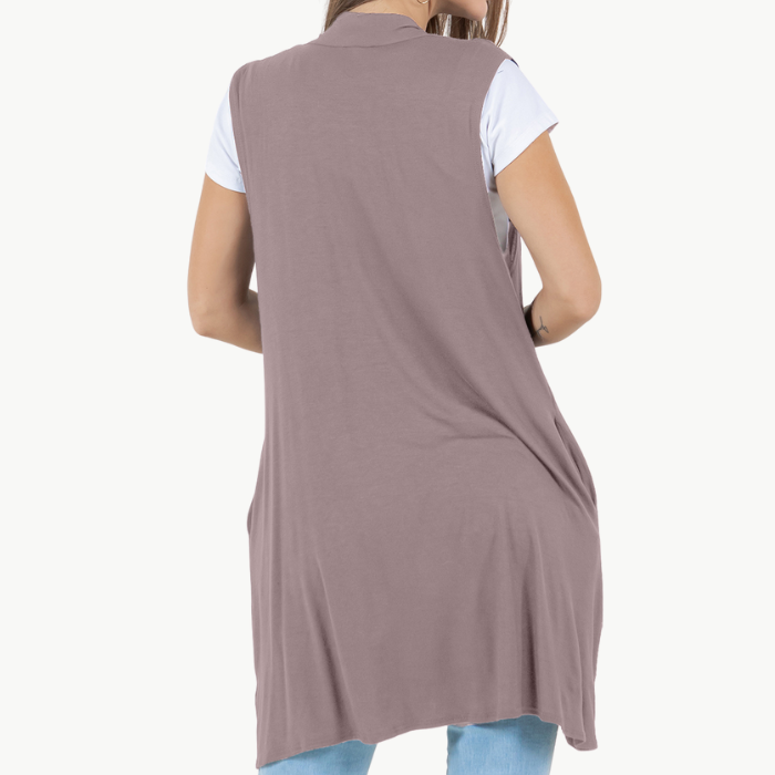 Sleeveless Cardigan Vest (Straight Hem Pockets)