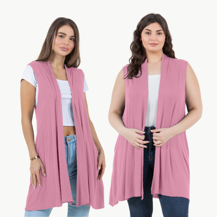 Sleeveless Cardigan Vest (Straight Hem Pockets)