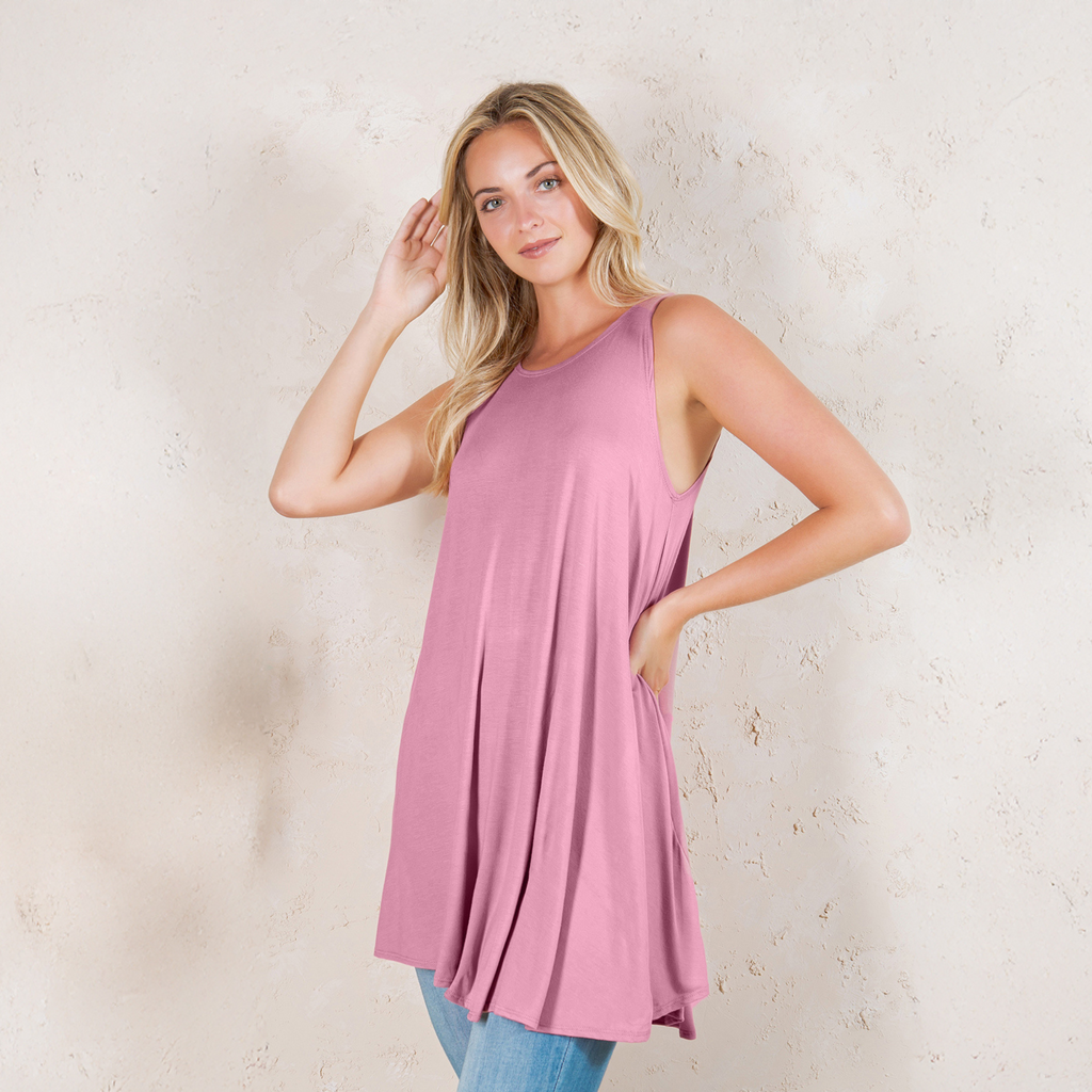 Sleeveless Tunic Top – Long Loose Fit Tank Blouse for Casual Wear
