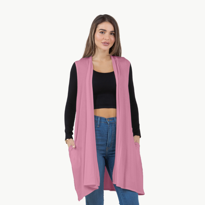 Sleeveless Cardigan Vest (Straight Hem Pockets)