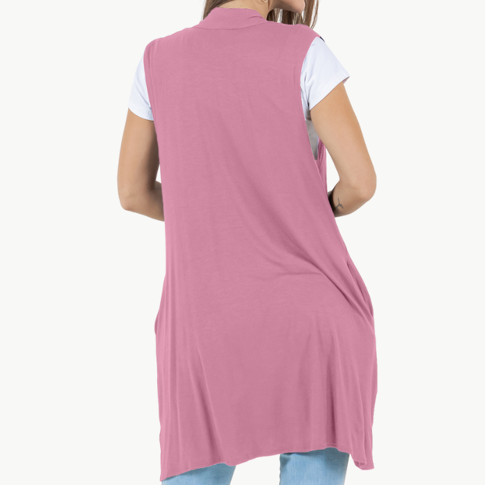 Sleeveless Cardigan Vest (Straight Hem Pockets)