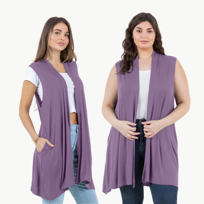 Sleeveless Cardigan Vest (Straight Hem Pockets)