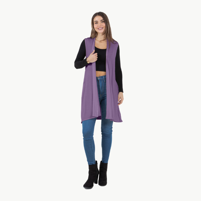 Sleeveless Cardigan Vest (Straight Hem Pockets)