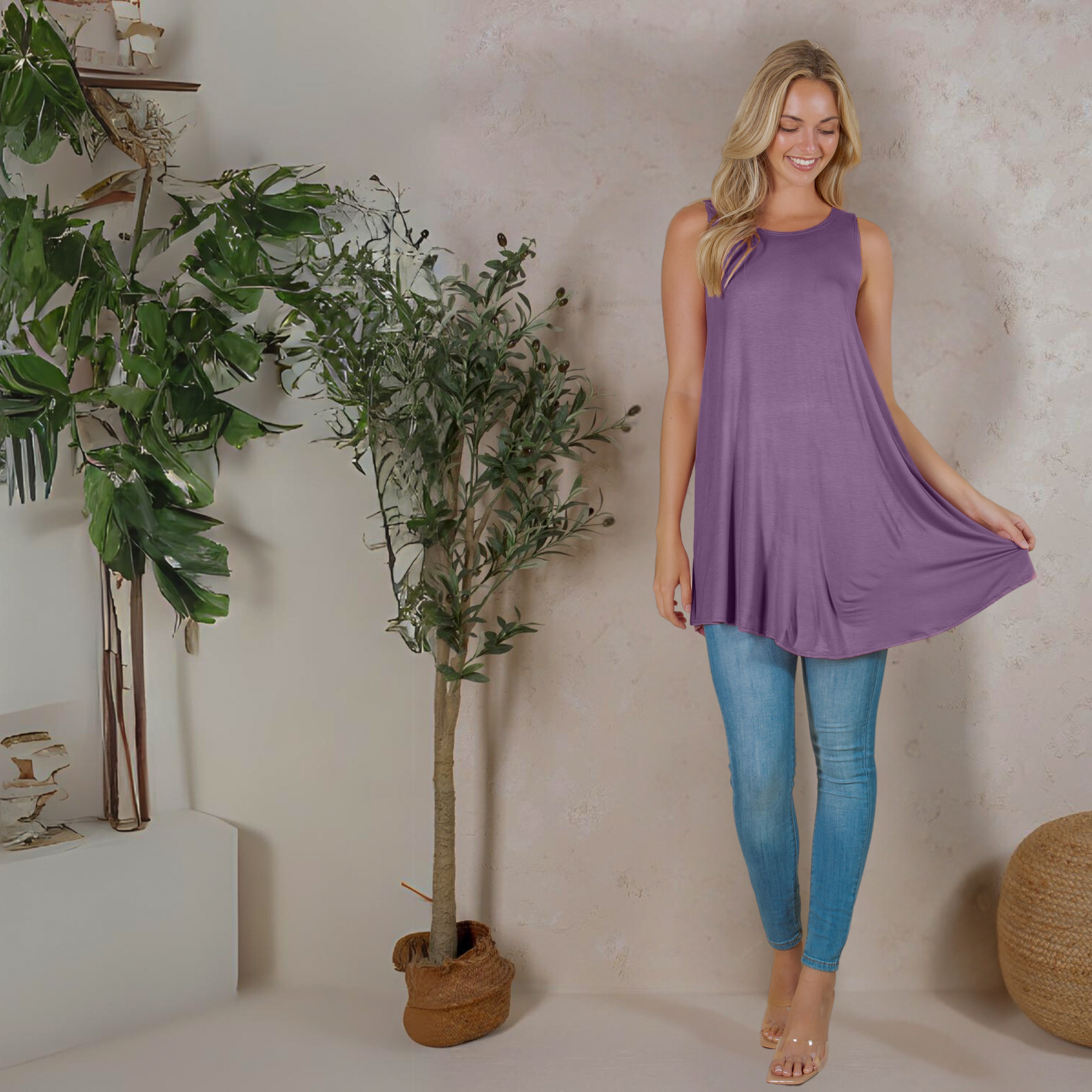 Sleeveless Tunic Top – Long Loose Fit Tank Blouse for Casual Wear