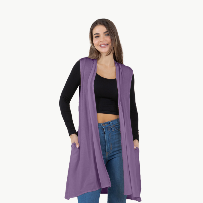 Sleeveless Cardigan Vest (Straight Hem Pockets)
